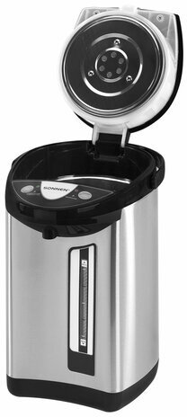 Термопот SONNEN TP-50, 5 л, 900 Вт, 1 температурный режим, 3 режима подачи воды, сталь, белый/серебро, 456711