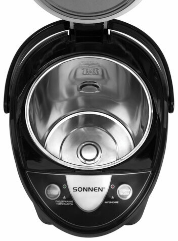 Термопот SONNEN TP-50, 5 л, 900 Вт, 1 температурный режим, 3 режима подачи воды, сталь, белый/серебро, 456711