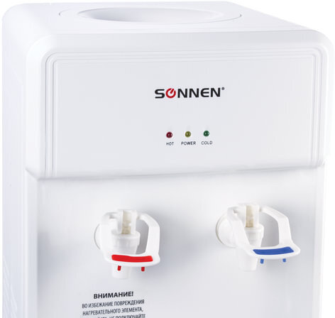 Кулер для воды SONNEN FS-01, напольный, НАГРЕВ/ОХЛАЖДЕНИЕ ЭЛЕКТРОННОЕ, 2 крана, белый, 452419