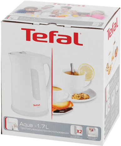 Чайник TEFAL KO270130, 1,7 л, 2400 Вт, закрытый нагревательный элемент, пластик, белый/серый