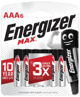 Батарейки КОМПЛЕКТ 6 шт., ENERGIZER Max, AAA (LR03, 24А), алкалиновые, мизинчиковые, блистер, E301532701