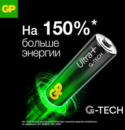Батарейки КОМПЛЕКТ 2 шт., GP Ultra Plus G-Tech, AAA (LR03), алкалиновые, мизинчиковые, 24AUPA21-2CRSB2