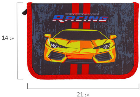 Пенал BRAUBERG с наполнением, 1 отделение, 1 откидная планка, 24 предмета, 21х14 см, "Yellow car", 229292