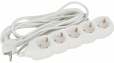 Удлинитель сетевой SONNEN U-155G, 5 розеток, c заземлением, 10 А, 5 м, белый, 511437