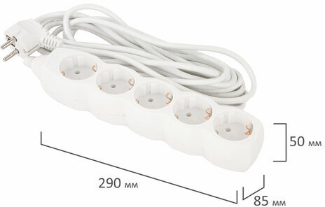 Удлинитель сетевой SONNEN U-155G, 5 розеток, c заземлением, 10 А, 5 м, белый, 511437