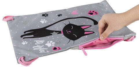 Мешок для обуви BRAUBERG PREMIUM, карман, подкладка, светоотражайка, 43х33 см, "Elegant cat", 271620