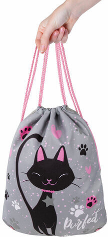 Мешок для обуви BRAUBERG PREMIUM, карман, подкладка, светоотражайка, 43х33 см, "Elegant cat", 271620