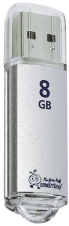 Флеш-диск 8 GB, SMARTBUY V-Cut, USB 2.0, металлический корпус, серебристый, SB8GBVC-S