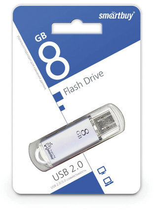 Флеш-диск 8 GB, SMARTBUY V-Cut, USB 2.0, металлический корпус, серебристый, SB8GBVC-S