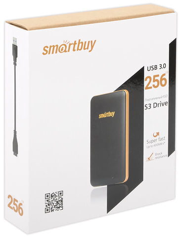 Внешний SSD накопитель SMARTBUY S3 Drive 256GB, 1.8", USB 3.0, черный, SB256GB-S3DB-18SU30, 256GBS3DB18SU30