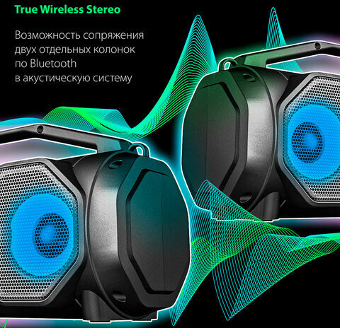 Колонка портативная с подсветкой SONNEN B306, 12 Вт, Bluetooth, FM-тюнер, microSD, MP3-плеер, черная, 513479