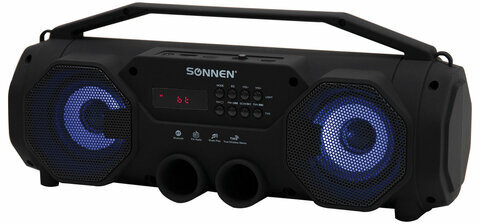 Колонка портативная с подсветкой SONNEN B306, 12 Вт, Bluetooth, FM-тюнер, microSD, MP3-плеер, черная, 513479