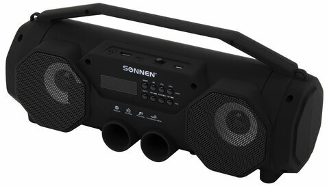 Колонка портативная с подсветкой SONNEN B306, 12 Вт, Bluetooth, FM-тюнер, microSD, MP3-плеер, черная, 513479