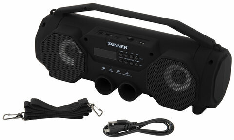 Колонка портативная с подсветкой SONNEN B306, 12 Вт, Bluetooth, FM-тюнер, microSD, MP3-плеер, черная, 513479