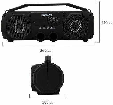 Колонка портативная с подсветкой SONNEN B306, 12 Вт, Bluetooth, FM-тюнер, microSD, MP3-плеер, черная, 513479