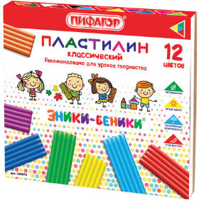 Пластилин классический ПИФАГОР "ЭНИКИ-БЕНИКИ", 12 цветов, 240 г, со стеком, картонная упаковка, 100973