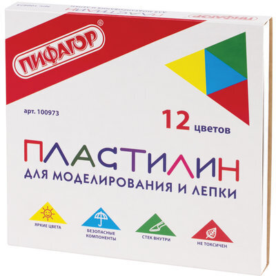 Пластилин классический ПИФАГОР "ЭНИКИ-БЕНИКИ", 12 цветов, 240 г, со стеком, картонная упаковка, 100973