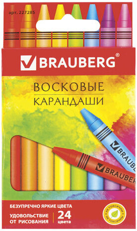 Восковые мелки BRAUBERG "АКАДЕМИЯ", НАБОР 24 цвета, 227285