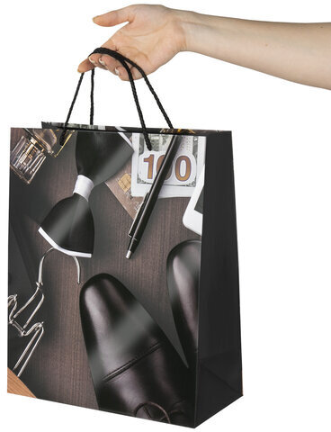 Пакет подарочный 26,5x12,7x33 см ЗОЛОТАЯ СКАЗКА "Businessman", выборочный лак, 608245