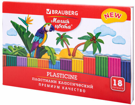 Пластилин классический BRAUBERG "МАГИЯ ЦВЕТА NEW", 18 цветов, 360 грамм, стек, ВЫСШЕЕ КАЧЕСТВО, 106427