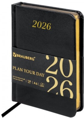 Ежедневник датированный 2026, МАЛЫЙ ФОРМАТ 100х150 мм, А6, BRAUBERG &quot;Iguana&quot;, под кожу, черный, 117252