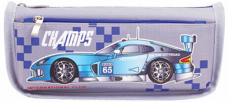 Пенал ЮНЛАНДИЯ для мальчиков, 2 отделения, мягкий, "Машина", серый, 21х6х9 см, 228983