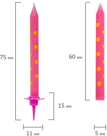Набор свечей для торта 24 шт., 6 см, 24 держателя, розовые в горошек, ЗОЛОТАЯ СКАЗКА, в блистере, 591458