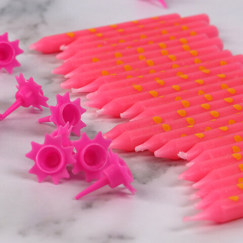 Набор свечей для торта 24 шт., 6 см, 24 держателя, розовые в горошек, ЗОЛОТАЯ СКАЗКА, в блистере, 591458