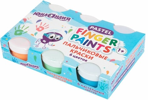 Краски пальчиковые для малышей от 1 года, пастельные цвета, 6 по 60 мл, ЮНЛАНДИЯ, 192569