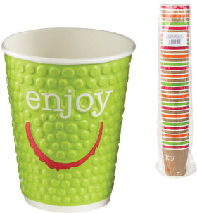 Одноразовые стаканы 200 мл, КОМПЛЕКТ 37 шт., бумажные двухслойные, &quot;Impresso Enjoy&quot;, холодное/горячее, HUHTAMAKI, -0946, 771N0900-0946
