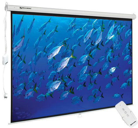 Экран проекционный настенный (180x240 см), матовый, электропривод, 4:3, BRAUBERG MOTO, 236734