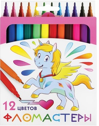 Фломастеры ПИФАГОР "ЕДИНОРОГ", 12 цветов, вентилируемый колпачок, 152448