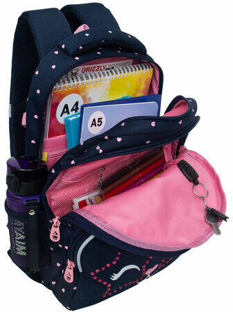 Рюкзак GRIZZLY школьный, анатомическая спинка, 2 отделения, для девочек, WINK, 40х27х20 см, RG-460-6/4