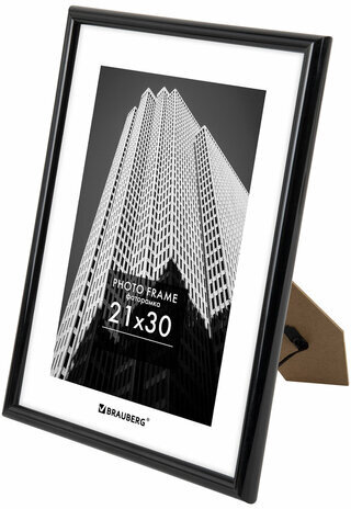 Рамка 21х30 см небьющаяся, багет 14 мм, пластик, BRAUBERG "Original", черная, 391229
