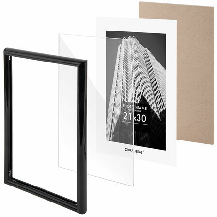 Рамка 21х30 см небьющаяся, багет 14 мм, пластик, BRAUBERG "Original", черная, 391229
