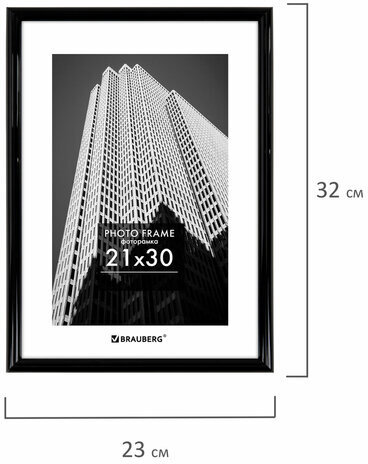 Рамка 21х30 см небьющаяся, багет 14 мм, пластик, BRAUBERG "Original", черная, 391229