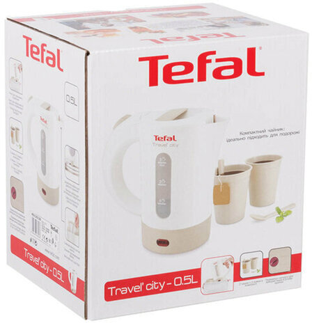 Чайник TEFAL KO120130, 0,5 л, 650 Вт, закрытый нагревательный элемент, пластик, бело-бежевый, 7211001544