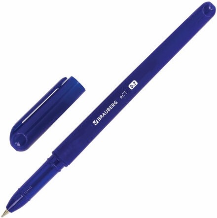 Ручка шариковая масляная BRAUBERG "Fine", СИНЯЯ, корпус синий, узел 0,7 мм, линия письма 0,35 мм, 142947