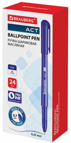 Ручка шариковая масляная BRAUBERG "Fine", СИНЯЯ, корпус синий, узел 0,7 мм, линия письма 0,35 мм, 142947