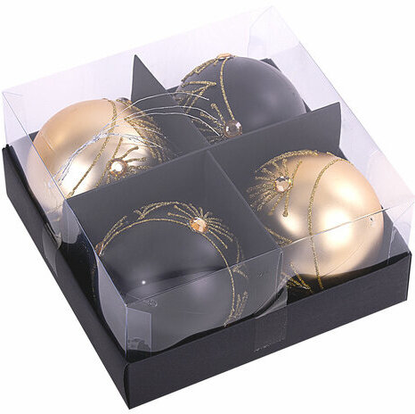 Шары ёлочные 4 шт., 8 см, "Yin-Yang", пластик, цвет: черный/золотистый, ЗОЛОТАЯ СКАЗКА, 591995