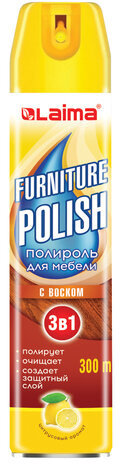 Полироль для мебели с воском и антистатиком "Super Action 3 In 1", аэрозоль, 300 мл, LAIMA, 608503