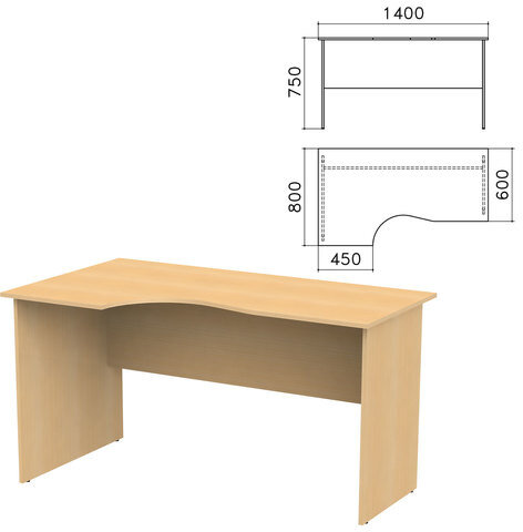 Стол письменный эргономичный "Канц", 1400х800х750 мм, левый, цвет бук невский, СК36.10