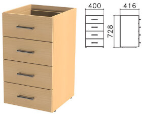 Тумба (каркас БЕЗ КРЫШКИ) приставная &quot;Монолит&quot;, 400х416х728 мм, 4 ящика, бук бавария, ТМ05.1