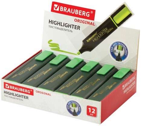 Текстовыделитель BRAUBERG "ORIGINAL", ЗЕЛЕНЫЙ, линия 1-5 мм, 151682
