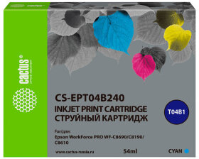 Картридж струйный CACTUS (CS-EPT04B240) для Epson WorkForce Pro WF-C8190, WF-C8690, голубой, 54 мл