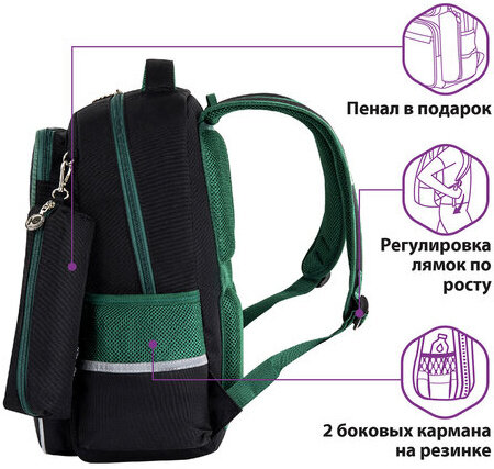 Рюкзак ЮНЛАНДИЯ COMPLETE, с пеналом в комплекте, эрго-спинка, "Wolf", 42х29х14 см, 270665