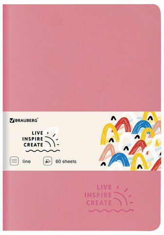 Тетрадь 60 л. в линию обложка кожзам SoftTouch, сшивка, B5 (179х250мм), РОЗОВЫЙ, BRAUBERG RAINBOW, 403885