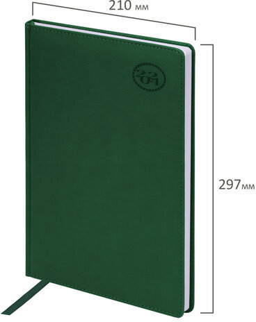 Ежедневник датированный 2024 БОЛЬШОЙ ФОРМАТ 210х297 мм А4, BRAUBERG "Favorite", под кожу, зеленый, 114771