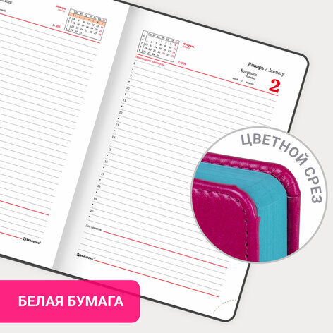 Ежедневник датированный 2024 А5 138x213 мм, BRAUBERG "Rainbow", под кожу, розовый, 114871