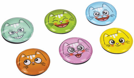 Магниты стеклянные 35 мм для досок магнитно-маркерных, НАБОР 6 шт., "3D Коты", BRAUBERG KIDS, круглые, блистер, 272516
